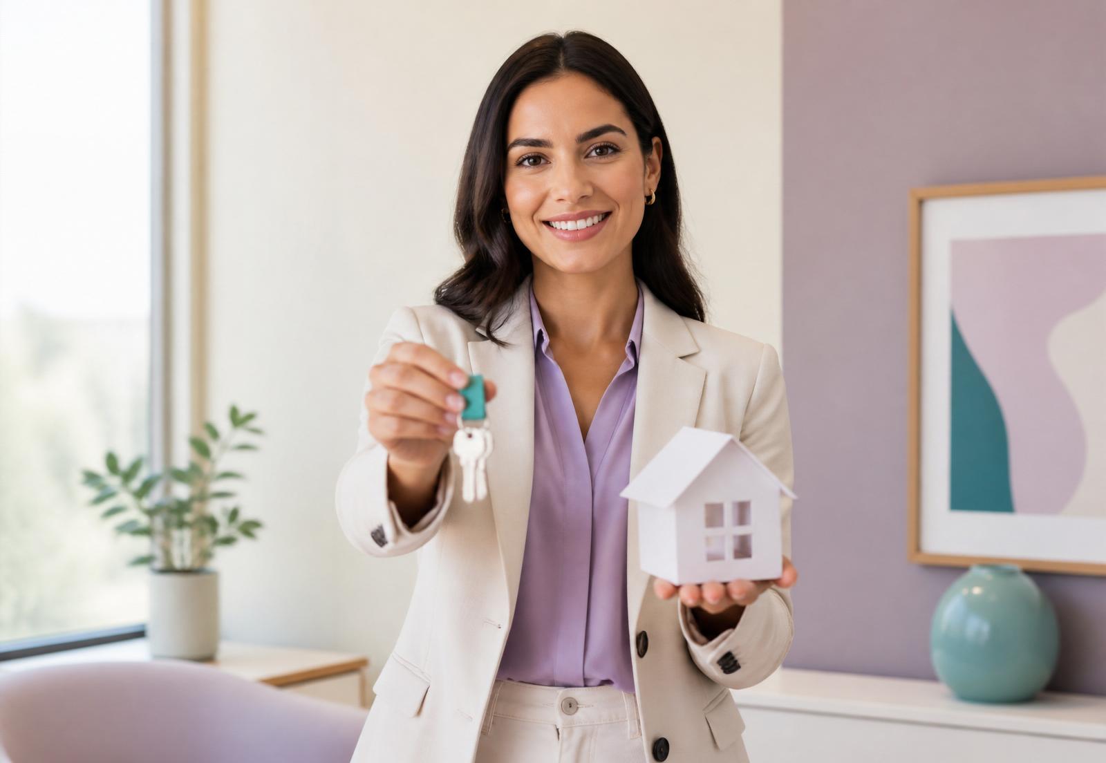 Asesora inmobiliaria certificada entregando llaves